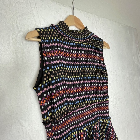 Nanette Lepore Multicolor Polka Dot Smocked High Neck Dress Size 10 - Picture 3 of 11